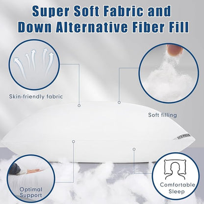 Luxury Hotel Pillows for Sleeping 2 Pack,Bed Pillows King Size Set of 2,Down Alternative Filling,Pillows for Back,Stomach and Side Sleepers