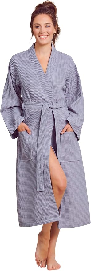 Luxurious Bathrobe for Women - Soft & Absorbent - Lightweigh & Comfort - Long & Kimono - Waffle & Cotton - Hotel/Spa Robe