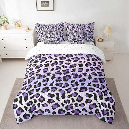 Feelyou Purple Leopard Bedding Set for All Season Cheetah 7 Pieces Comforter Sets Full Size Teens Room Decor Animal Print Bed in a Bag with Comforter, Sheets, Pillowcases & Cushion Cover
