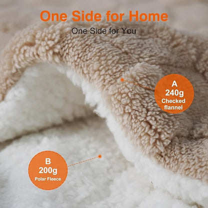 Electric Blanket, Heated Blanket with 6 Heat Levels & 10 Hours Auto Off, Soft Checked Flannel Fast Heating Blanket with ETL & FCC Certification (Khaki, 72"X84")