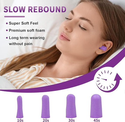 60 Pairs Soft Foam Ear Plugs, 38dB SNR Slow Rebound Ear Plugs for Sleeping Noise Cancelling, Noise Reduction, Work, Swimming, Shooting, Studying, Purple
