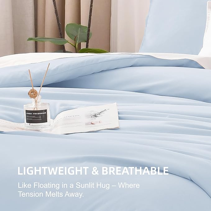 Litanika Comforters Twin XL Size Light Blue, 2 Pieces Lightweight Solid Bedding Set & Collections, All Season Fluffy Bed Set (68x92 Inches Comforter & 1 Pillowcase)