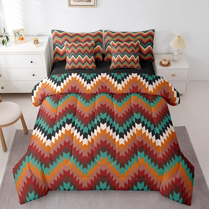 Erosebridal 7 Piece Aztec Twin Comforter Set with Sheets Western Native Tribal Bed in A Bag Rustic Southwestern Bedding Sets for Women Men Farmhouse Mexican Geometric Striped Bed Set