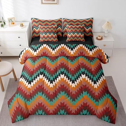 Erosebridal 7 Piece Aztec Twin Comforter Set with Sheets Western Native Tribal Bed in A Bag Rustic Southwestern Bedding Sets for Women Men Farmhouse Mexican Geometric Striped Bed Set