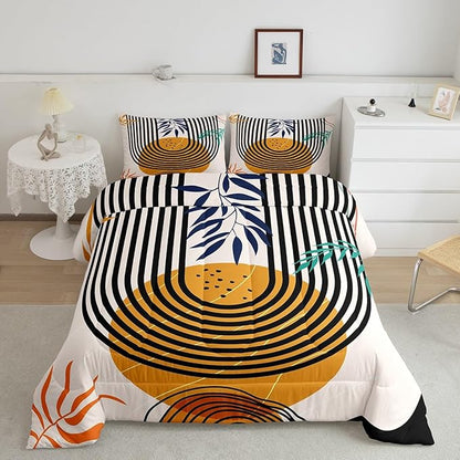 Mid Century Bedding Twin Swirl Line Comforter Set, Vintage Minimalit Bedding Comforter Sets Modern Artwork Duvet Insert, Abstract Circle Spiral Down Comforter Lightweight for All Seasons