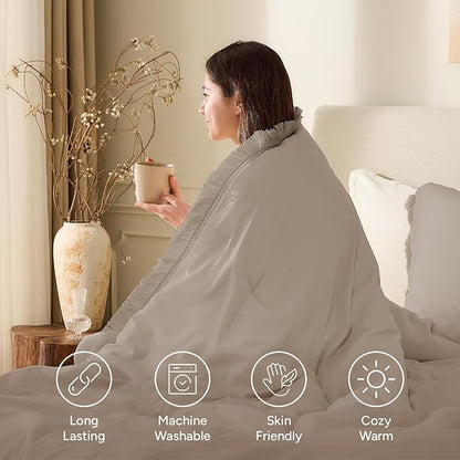 Andency King Size Comforter Set Khaki, 3 Pieces Boho Soft Lightweight Bedding Comforter Sets, Tassel All Season Bed Set (104x90In Comforter & 2 Pillowcases)