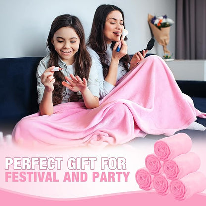 12 Pcs Fleece Blankets for Girls Sleepover Party Soft Fuzzy Throw Blanket 40 x 60 Inch Warm Flannel Blanket for Teenager Bed Travel SPA Movie Party(Pink)
