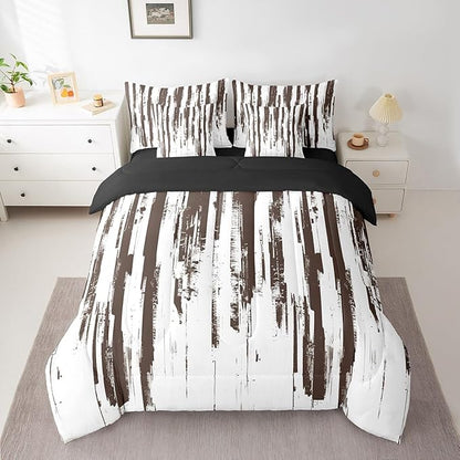 Erosebridal 7Pcs Khaki Abstract Geometric Twin Comforter Set for Women Men Adults,Boho Watercolor Bed in A Bag,Graffiti Ink Painting Modern Art Stripes Striped Quilt Set with Pillowcases