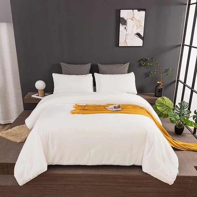 Cottonight Twin Velvet Comforter Set - Plush Fluffy Flannel Bedding - Modern Solid White Blanket Quilts - Soft Thick Warm Plain White Comforter Set for Women & Men