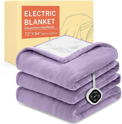 HOMLYNS LuxeHeat Heated Blanket Electric Blanket Full Size, Soft Flannel Sherpa Heating Blanket with 10 Heat Settings, 1-10 hrs Timer Auto Shut Off (72x84 inches, Purple)