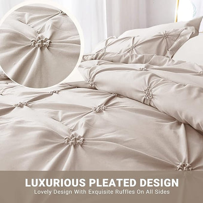 JOLLYVOGUE Queen Comforter Set 7 Pieces, Beige Bed in a Bag Comforter Set for Bedroom, Bedding Comforter Sets with Comforter, Sheets,Ruffled Shams & Pillowcases