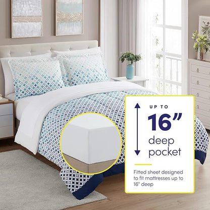Sweet Home Collection 7 Piece Comforter Set Bag Solid Color All Season Soft Down Alternative Blanket & Luxurious Microfiber Bed Sheets, Genova, Queen