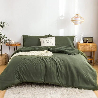 COTTEBED Warm Ultra-Soft Sherpa Bedding Comforters Sets Queen Size Double Bed, Light Weight Fluffy Cotton Fleece Down Alternative Reversible Comfort PillowSham Fall Winter(Olive Green,Full/Queen)