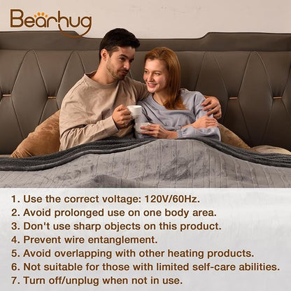 Bearhug Electric Blanket Queen Size 84" x 90", Dual Controllers Heated Blanket, Velvet & Sherpa, 10-Heating Level & 1-12H Auto Off, Taupe, Over-Heat Protect, ETL, Machine Washable