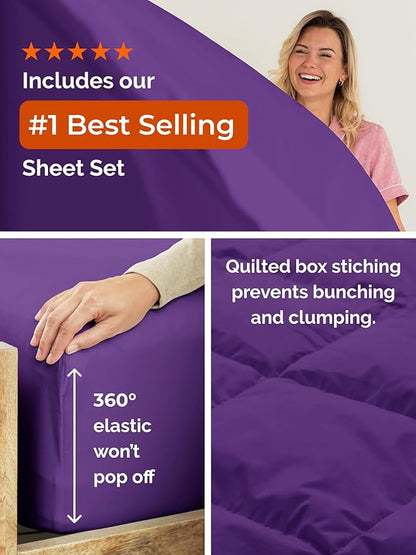 Full Comforter Set - 7 Piece Bed in a Bag Full Size Bed Set - Down Alternative Comforter, Flat Sheet, Fitted Sheet, Pillowcase & Shams for All Seasons - Ultra Soft, Cozy, Comfy & Breathable - Purple