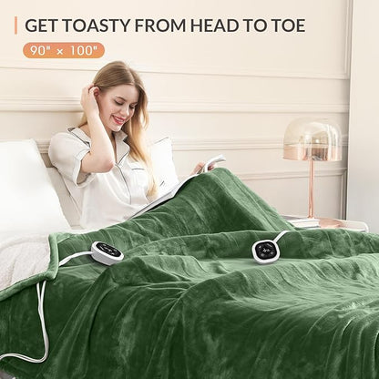 HOMLYNS LuxeHeat Heated Blanket Electric Blanket King Size, Soft Flannel Sherpa Heating Blanket with 10 Heat Settings, 1-10 hrs Timer Auto Shut Off (90x100 inches, Green)