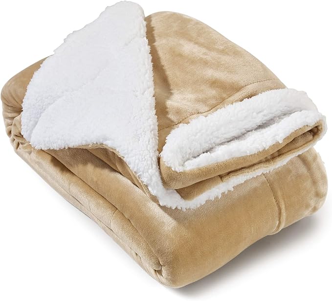 Genteele Sherpa Throw Blanket Super Soft Reversible Ultra Luxurious Plush Blanket, 60 x 70 inches, Camel/White