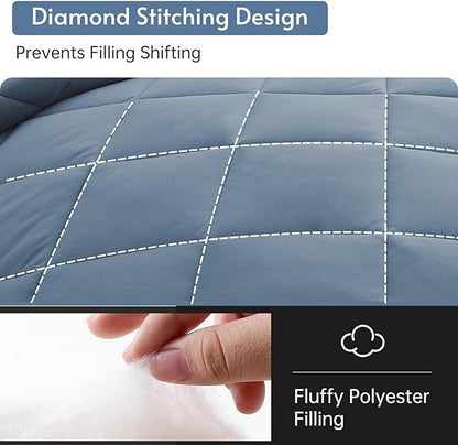 MUXHOMO 7 Pieces King Comforter Set, Reversible Bed in a Bag King Size, All Season Bedding Set with Comforter, Flat Sheet, Fitted Sheet, Pillowcases & Shams, Mineral Blue & Light Blue