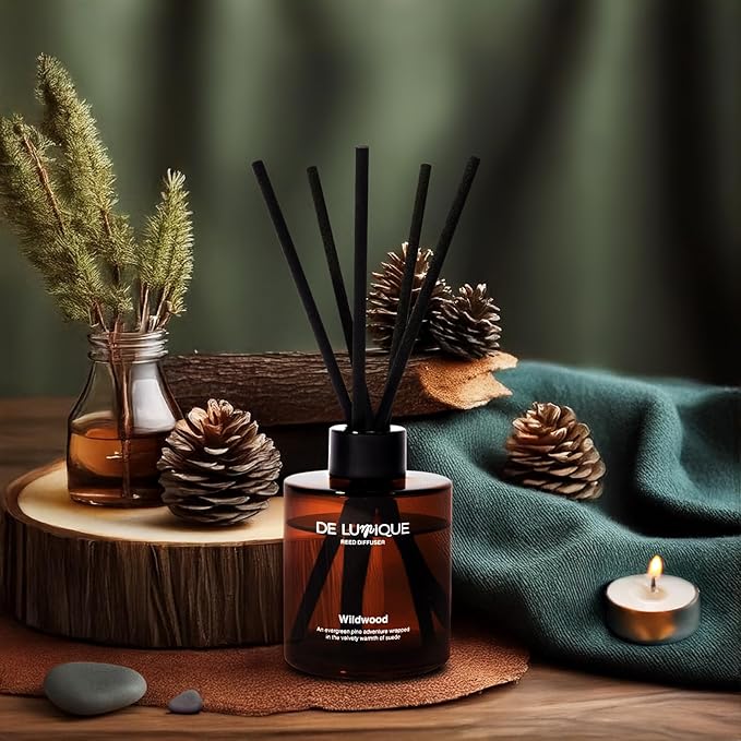 Wildwood Reed Diffuser – Home Fragrance Diffuser with Pine, Suede, Patchouli & Sandalwood – Long Lasting Diffusers for Home Scented Aroma Sticks – 150ml