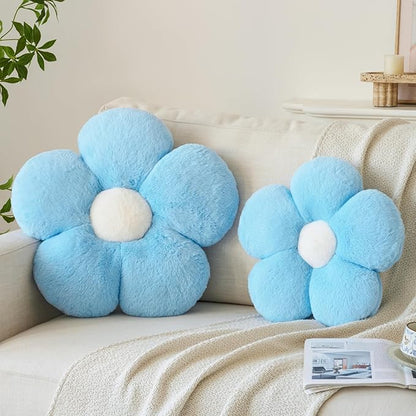 Zlgkjk Flower Pillow, Decorative Throw Pillows with Soft Plush for Couch Bed, Cute Daisy Pillow Cushion Home Decor Floral Throw Pillow (Blue, 14.9 Inches)