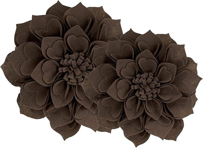 Fennco Styles Handmade 3D Heart-Shaped Petals Flower Decorative Filled Throw Pillow 13" Round - Chocolate Floral Pillow for Couch, Home Décor and Holiday, Housewarming Gift