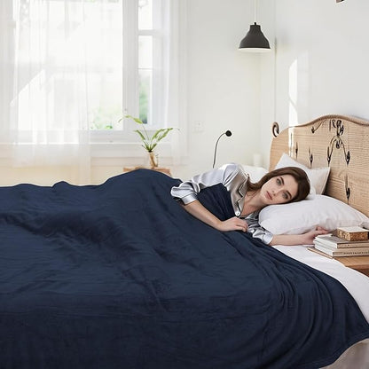 Electric Heated Blanket 62"x84" Twin Size Flannel Heated Blanket, Cozy & Warm for All Night, 4 Heat Settings & 10 Hours Auto Off, Machine Washable, Navy Blue