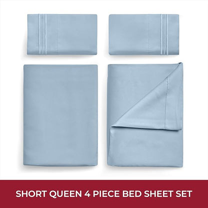Mellanni RV Short Queen Sheets - 4 PC Iconic Collection Bedding - Hotel Luxury, Extra Soft, Cooling Bed Sheets - Deep Pocket up to 10 inch (RV/Short Queen, Blue Hydrangea)