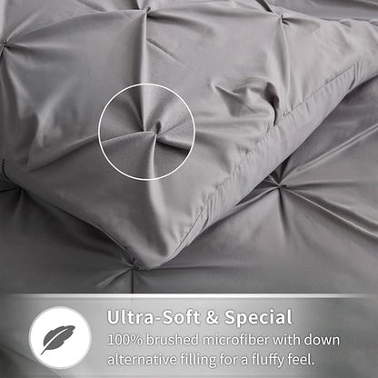 Maple&Stone King Comforter Set - 7 Pieces Pintuck Bed in A Bag King Pleat Pinch - Comforters King Size - Comforter Set with Flat Sheet, Fitted Sheet and Pillowcases & Shams