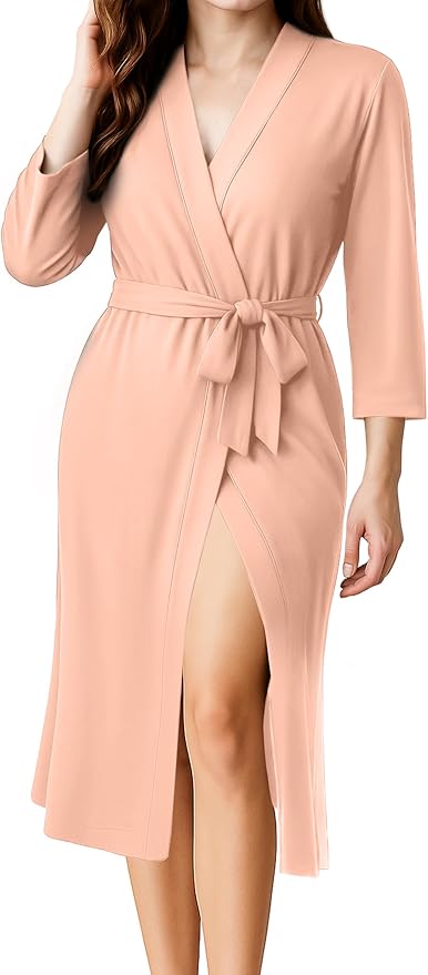 NY Threads Women's Robe Long Knit Bathrobe 3/4 Sleeves Soft Kimono Lightweight Loungewear