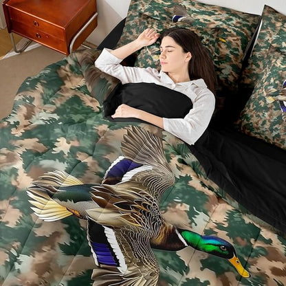 Erosebridal Duck Camo Bed in a Bag Queen Comforter Set 7-Piece | Mallard Ducks Bedding Sets Mens Rustic Cabin Comforter and Sheet Set, Woodland Animals Farmhouse Room Decor,Country Duck Hunting Decor