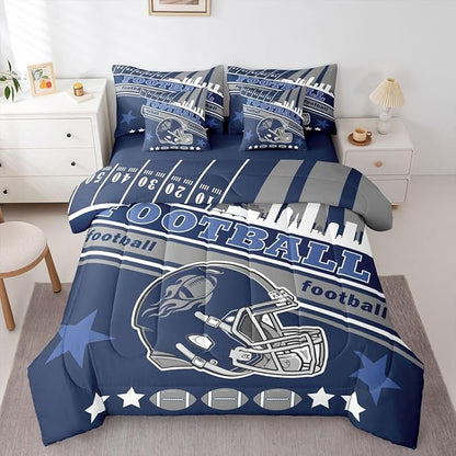 Feelyou Football 7 Pieces Comforter Sets King Size Kids Rugby Sports Bedding Set for All Season Football City Bed in a Bag with Comforter, Sheets, Pillowcases & Cushion Cover