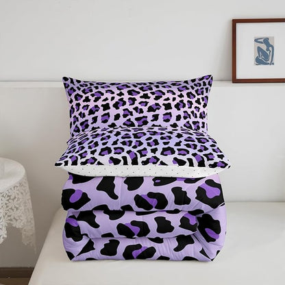 Feelyou Purple Leopard Bedding Set Cheetah Comforter Set for Kids Boys Girls Teens Room Decor Animal Print Comforter Toddler Size Safari Duvet Set 2Pcs