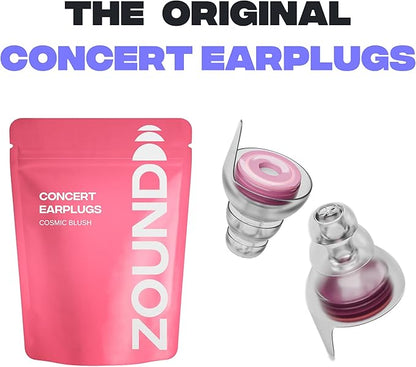 Zound Concert Earplugs Cosmic Blush - Reduces Loud Noise But Does Not Muffle Sound, Hear Music Clearly & Safely at Concerts & Festivals - Reusable, Comfortable Hearing Protection with Case