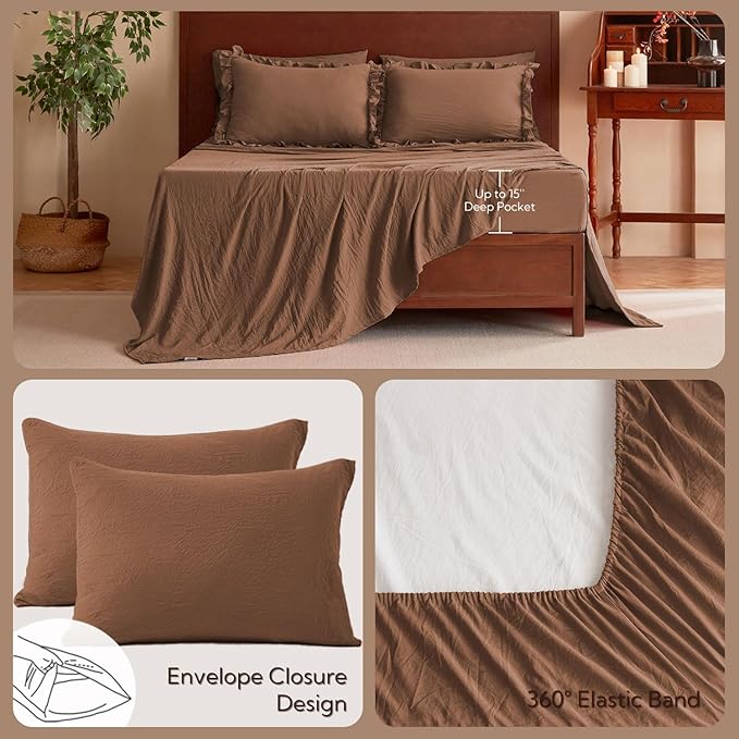 MR&HM Comforter Set Brown Comforter Set Twin for Girls Women 5 Pieces, Shabby Chic Vintage Cottagecore Bed Sets Elegance Boho Bed in a Bag, Ultra-Soft & Fluffy Comforter for All Season