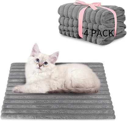 NWK Pack of 4 Fluffy Self Warming Cat Mat, Cat Blanket, Thermal Dog Mat, Washable, Non-Slip Bottom for Sofa & Crate & Kennel & Car Seat (Misty Gray, Small (19'' X 15'' X 0.7''))