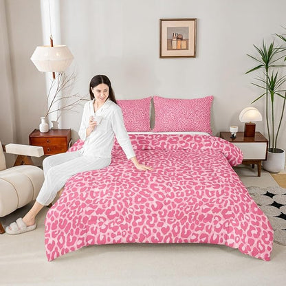 Erosebridal Cheetah Print Room Decor,Pink Leopard Print Comforter Set Toddler Size,Farmhouse Animal Skin Soft Bedding Set for Kids Girls,African Cheetah Wildlife Bed Set,Aesthetic Retro Quilt Duvet