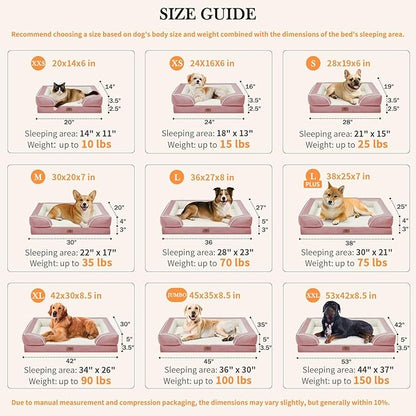 Comfort Expression Orthopedic Dog Bed for Large Dogs 36x27 Inch, Waterproof Supportive Egg Crate Foam Large Pet Bed with Removable Bolsters, Dog Couch with Washable Cover & Non-Slip Bottom, Pink