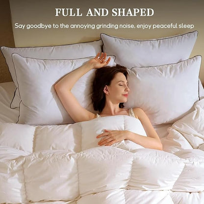 BHZ Goose Down Feather Pillows Queen Size - Hotel Collection Bed Pillows for Sleeping Soft Pillow for Side and Back Sleepers with 100% Cotton Fabric