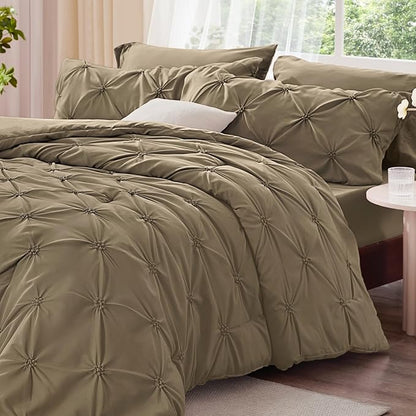 BEDELITE Light Brown Twin Comforter Set - 2 Peices Boho Pintuck Bedding Comforter Sets, Lightweight Soft & Warm Twin Bedding Sets with 1 Pillowcase for All Season