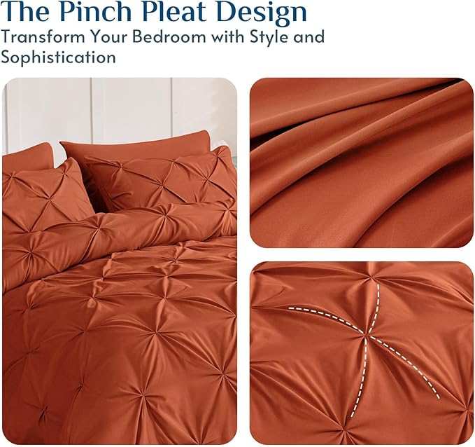JOLLYVOGUE Full Size Comforter Sets 7 Pieces - Bed in a Bag Full for All Season, Pintuck Bedding Comforter Sets with Comforter, Flat Sheet, Fitted Sheet and Pillowcases & Shams, Burnt Orange