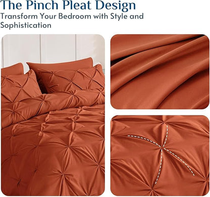 JOLLYVOGUE Full Size Comforter Sets 7 Pieces - Bed in a Bag Full for All Season, Pintuck Bedding Comforter Sets with Comforter, Flat Sheet, Fitted Sheet and Pillowcases & Shams, Burnt Orange