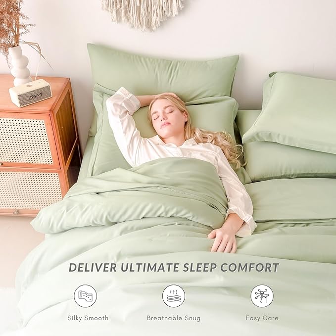 Cal King Comforter Set - 7 Pieces Sage Green Bed in a Bag Cal King Bedding Sets with Comforters, All Seasons Ultra Soft Comforter Bed Set with Sheets,Pillowcases & Shams (104"x90")