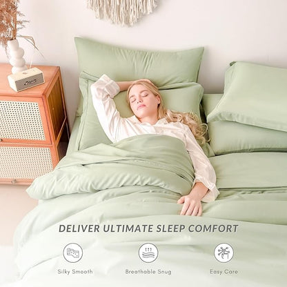 Cal King Comforter Set - 7 Pieces Sage Green Bed in a Bag Cal King Bedding Sets with Comforters, All Seasons Ultra Soft Comforter Bed Set with Sheets,Pillowcases & Shams (104"x90")