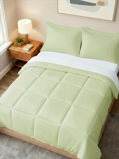 Full Comforter Set - 3 Piece Bed Set for All Seasons - 1 Soft Quilted Comforter with Corner Tabs & 2 Pillow Shams - Comfy, Cozy & Breathable - Premium Down Duvet Insert - Full Size, Light Sage Green