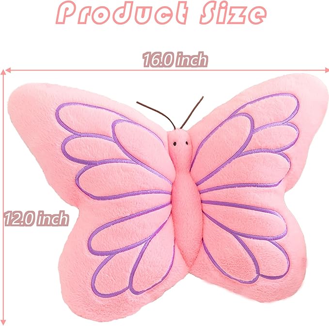 Butterfly Pillow Cute Butterfly Decorative Throw Pillows Cushion 16 x 12 inch for Women Room Home Garden Sofa Couch Pink