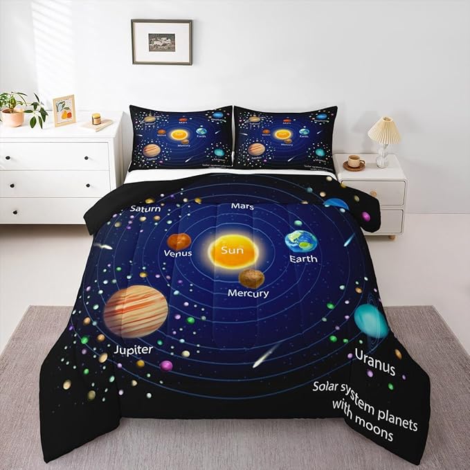 Feelyou Outer Space Comforter Set Boys Universe Planet Bedding Set for Kids Boys Girls Galaxy Comforter Planet Quilt Set 1 Comforter Set with 1 Pillowcase Twin Size
