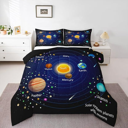 Feelyou Outer Space Comforter Set Boys Universe Planet Bedding Set for Kids Boys Girls Galaxy Comforter Planet Quilt Set 1 Comforter Set with 2 Pillowcases King Size