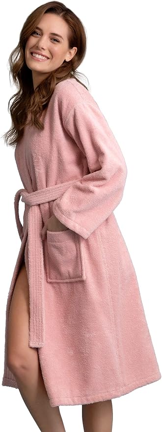 Soft Touch Linen Women's Robe Terry Cotton Cloth- Kimono Style- Thick, Breathable & Comfortable- Lightweight & Absorbent