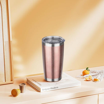 20oz Tumbler with Lid Stainless Steel Insulated Tumblers Travel Coffee Tumbler Bulk Double Wall Vacuum Insulated Water Cup Christmas Gifts for Women Men Her Him Home Office (Rose Gold, 1pack)