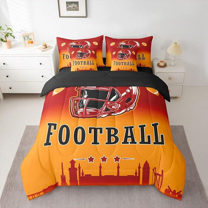 Erosebridal Football City 7 Pcs Bedding Set Sports Rugby Games Comforter Set with Sheets American Soccer Bed in A Bag Ball Competitive Sports Bed Set Queen for Kids Teen Adults